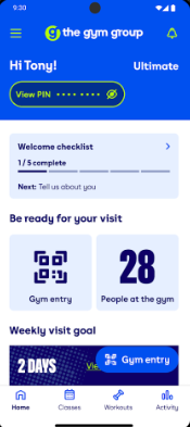 The Gym Group app screen